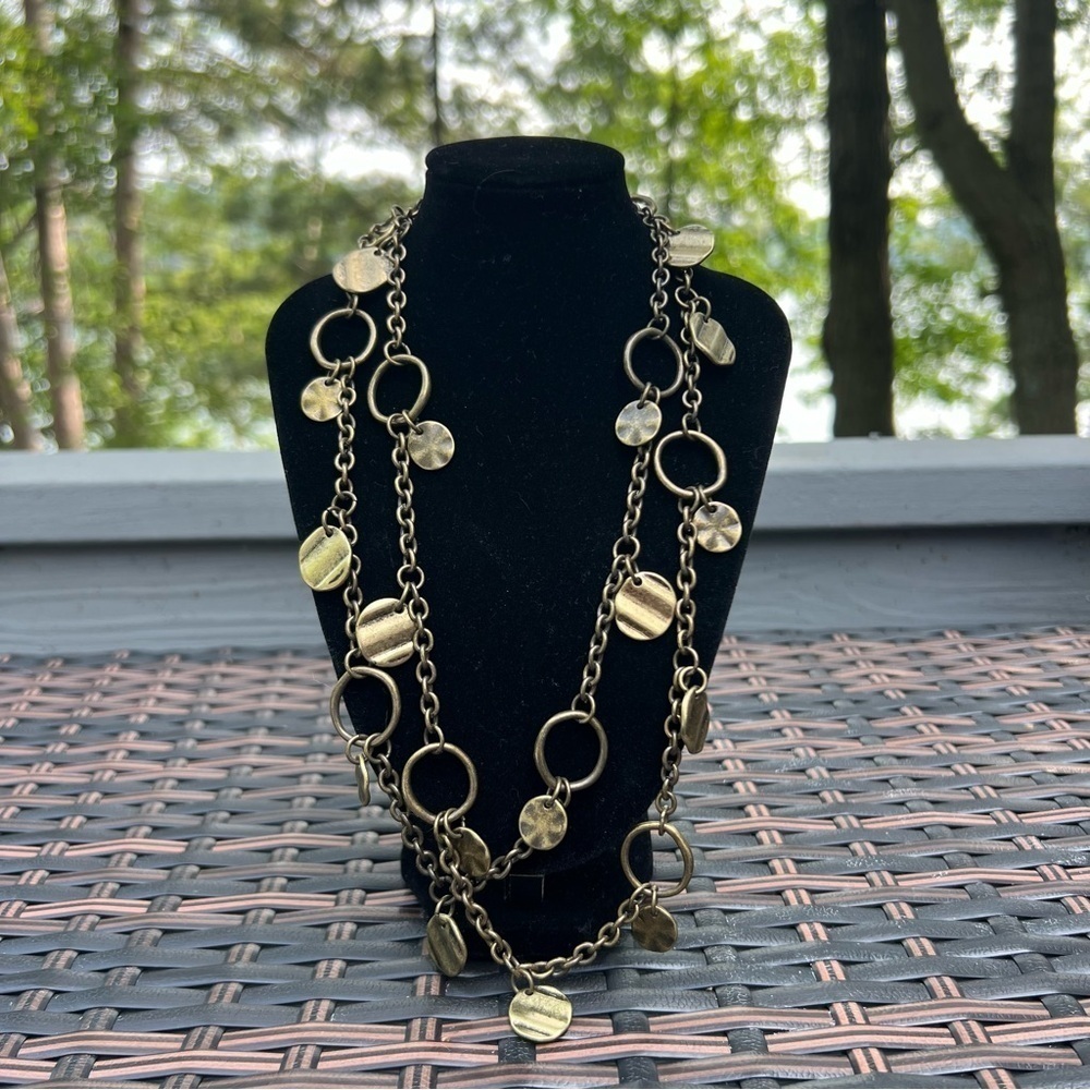 Long Necklace 20" Gold Tone Circular Chain Link Layered  Classic Holiday Career